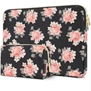 17.3" Laptop Sleeve Case Computer Bag With Small Matching Black Floral Case NEW